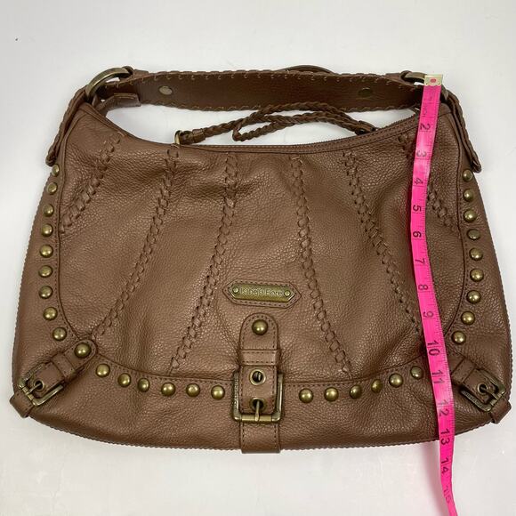 Isabella Fiore | Whip Flashback Audra Brown Pebble Leather Studded Hobo Handbag - Picture 9 of 11